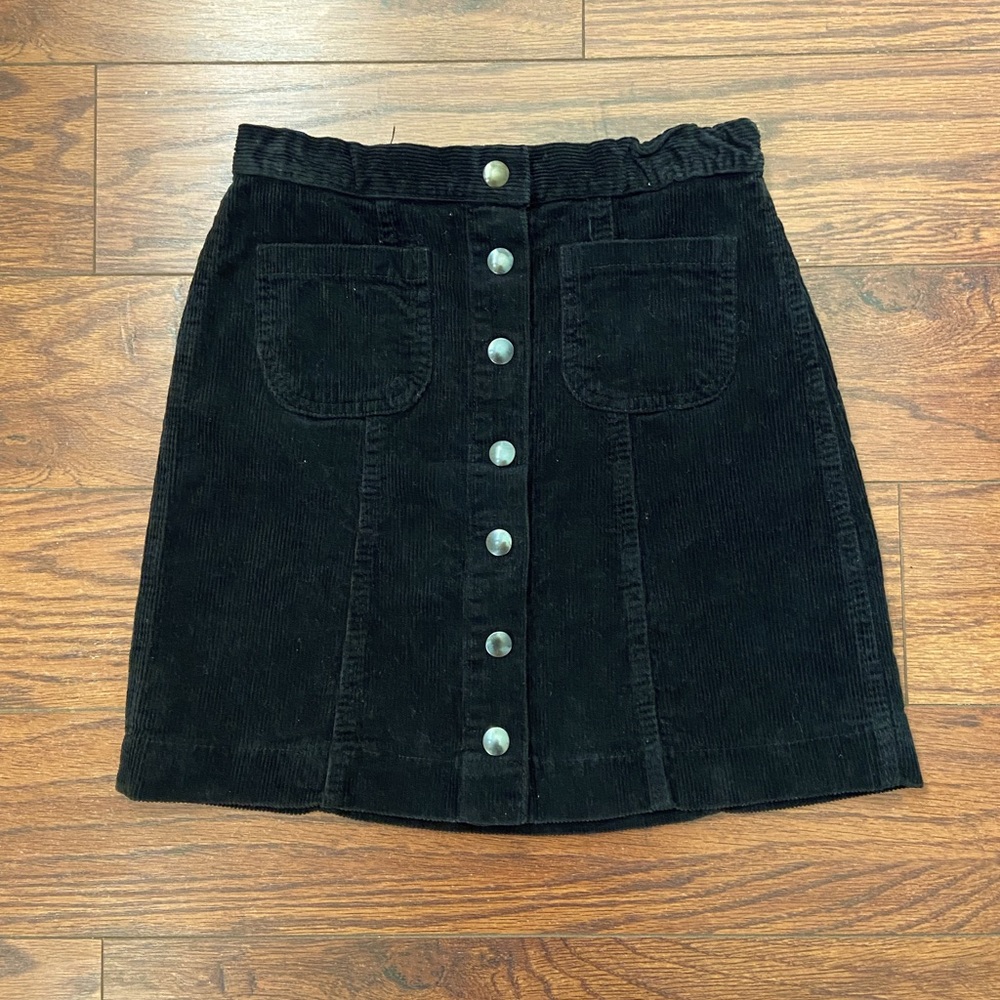Black corduroy button up mini skirt